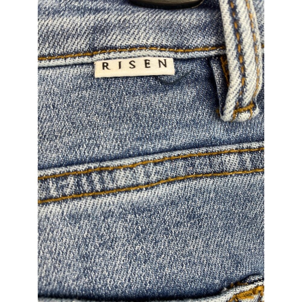 Risen High Rise Cuffed Distressed Light Blue Straight Leg Jeans Womens Size 7/28 - Picture 7 of 10